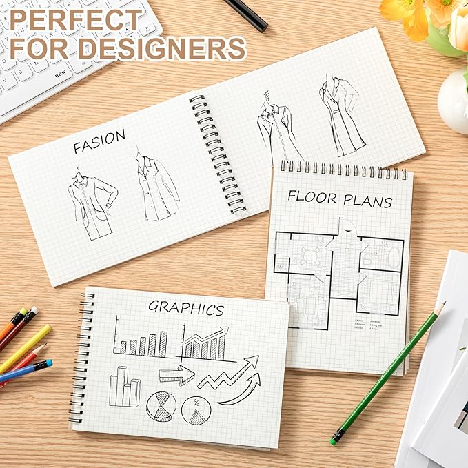 Graph Paper Spiral Notepad A5 Top Wirebound Notepad Grid Notebook Steno Pads Memo Notebook Grid Paper 140 Pages for Writing Sketching Drawing Office Supplies(Kraft,2 Pack)