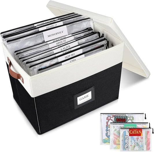 Board Game Storage, Board Game Organizer with 12pcs Zipper Bags and Writable Stickers, Board Game Organizers Storage with Lid for Office Supplies, Puzzles, Video Game, Craft Product