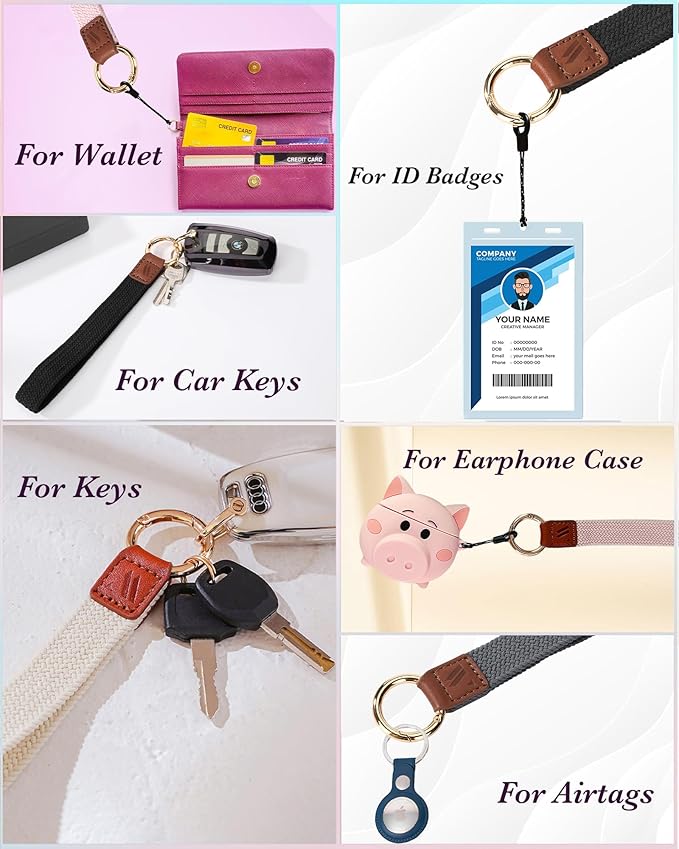 Wristlet Keychain for Women Stretchy Wrist Keychain Lanyard for Phone Case Wallet Id Card Badges (Nude Pink)