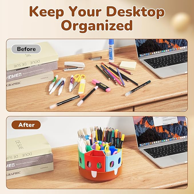 GAMENOTE Rotating Art Supply Storage Organizer, Lazy Susan Office School Supplies for Kids Desk Organizers and Homeschool Supplies Craft Caddy Classroom Organization (Small)