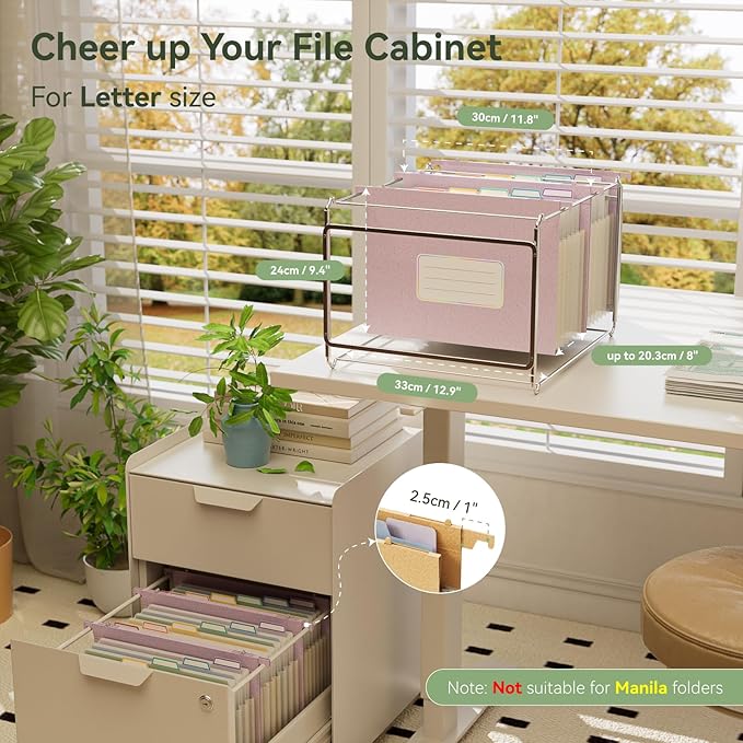 Wheat Straw Expanding Hanging File Folders,1.2" Accordion Pockets,File Organizer,Large Capacity,Letter Size for Filing Cabinet, 100% BPA Free, Return to Nature, Healthy Living-Lavender purple