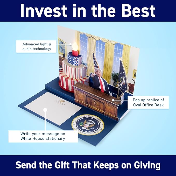 OUR FRIENDLY FOREST Pop Up Birthday Card with Light & Sound Features Real Donald Trump Voice Message for Men and Women, Parents, Couples (Cake)