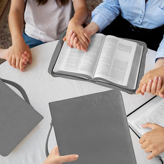 DEHITE Briefcase for Women – Leather Carrying Bag Large Size – | Fits Book 7 x 10.1 x 1.9 IN | Pen Slots | Zippered Pocket | Premium Faux Leather | – Grey Christian Gift Accessory