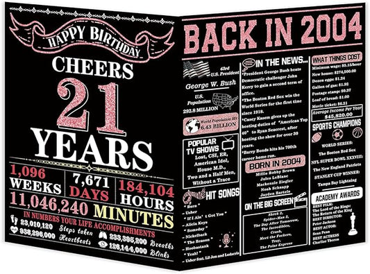 YiKaLus Cool 21st Birthday Gift Card for Him Her, Happy 21 Year Old Bday Gift Ideas for Women Men, Vintage Back In 2004 Party Decorations