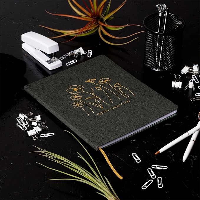 Eccolo 2025 Large Agenda Planner, 12 Month, Yearly, Monthly & Weekly Pages, Habit & Gratitude Tracker (Linen Flexi-Cover - 8 x 10")