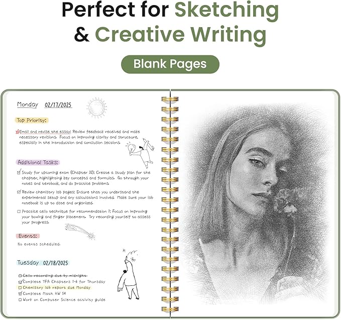 Taja Blank Spiral Journal Notebook for Women & Men, 140 Pages, Sketch Book, Plain Notebook for Drawing & Sketching, Journals for Creative Writing, A5(6"x8") - Green