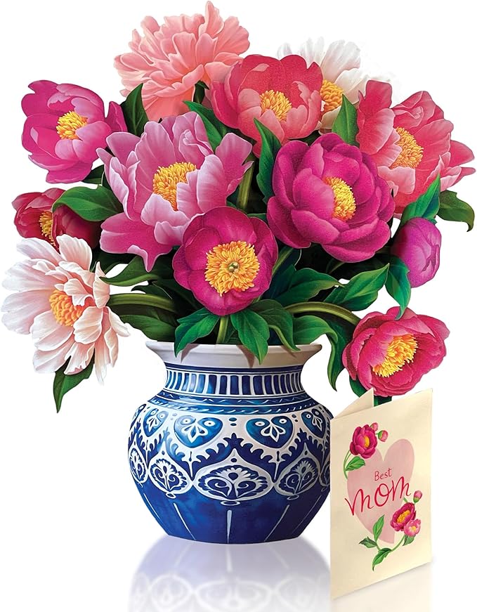 Freshcut Paper Pop Up Cards, Best Mom Peony Paradise, 12 Inch Life Sized Forever Flower Bouquet 3D Popup Greeting Card, Birthday Cards, Mother's Day Card, Blank Notecard