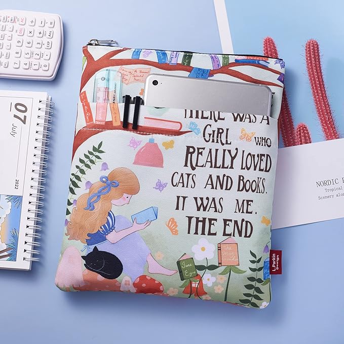 Book Sleeve for Book Lovers, Bookish Book Protector, Book Covers for Paperbacks, Washable Fabric, Book Sleeves with Zipper, Medium 11 Inch X 8.7 Inch