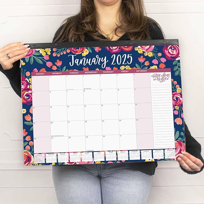 bloom daily planners 2025 Desk Calendar - 21" x 16" Large Monthly Organizer Pad with Stickers (January 2025 - December 2025) Desktop Blotter - Vintage Floral