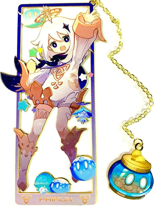 Genshin Impact Paimon Metal Bookmark - Anime Figure Merch with 3D Display Box - Birthday Gifts for Fans Friends Gamer Book Lovers - Zllada