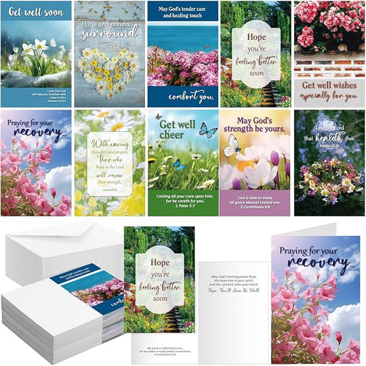 50 Pack Religious Get Well Cards with Scripture Assorted Bible Verse 4 x 6 Inch Affirmation Inspirational Christian Landscape Photography Wishing You Well Greeting Cards with Envelopes