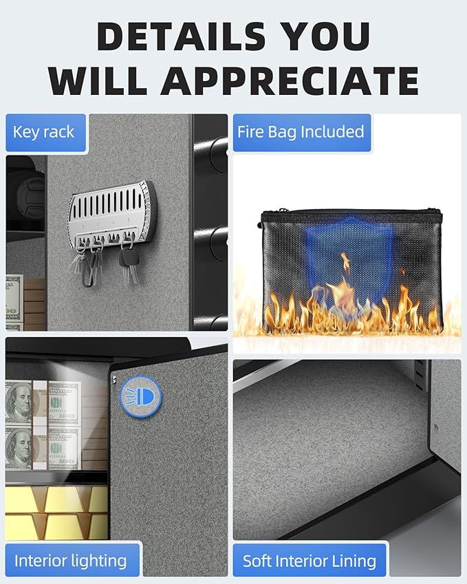 DAYI Biometric Fingerprint Safe Box, 2.0 Cubic Feet Home Safes with Fireproof Bag, Digital Touchpad Security Safe for Money Cash Documents, Dual Alarm System - DF-45 Plus