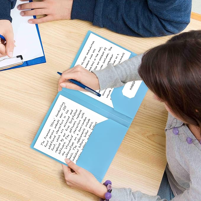 HABGP 12 Pack Colored File Folders with Pockets and Business Card Holder, Pastel Decorative Pocket Folders for Documents, Cute Plastic Folders for Filing Cabinet, School, Office, Resume Portfolio