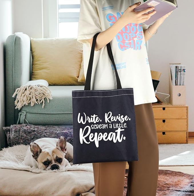 ENSIANTH Writer Gift Write Revise Scream A Little Repeat Book Sleeve Author Appreciation Book Cover Editor Writing Gift (Write B Bag)