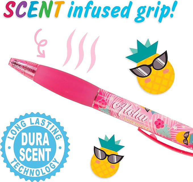 Glitter Gel Smens (Aloha Unicorn) - Patented Gourmet Scented Pens, Colored Glitter Gel Ink, Medium Point, 8 Count