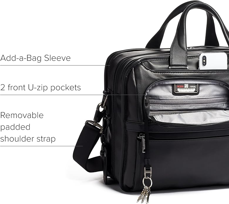 TUMI Alpha Expandable Organizer Laptop Briefcase - 15-Inch Laptop Briefcase Organizer for Men & Women - Travel Laptop Bag - Black Leather