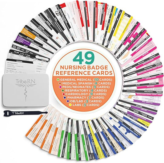 BadgeGuru 2.0 by Tribe RN - Nursing Student Set of 49 Nursing Badge Reference Cards - Comprehensive Clinical Nurse Badge Card Set Designed by Nurses for Students and Fellow Critical Care RNs
