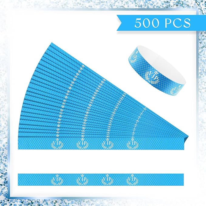 Jadive 500 Pieces Paper Wristbands VIP Plastic Waterproof Party Identification Wristbands Party Bracelets for Events Amusement Parks, Club, Concerts, Fairs, Festivals and Events(Blue)