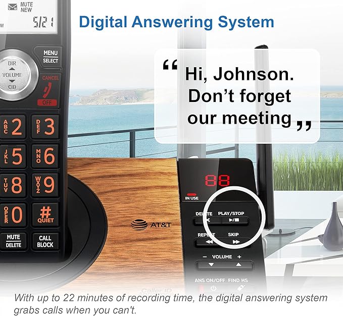 AT&T CL80067 Accessory Handset for CL82x07, CL82x57, CL82x67, CL83x07, CL84x07 Series Cordless Phone for Home with Call Blocking, Caller ID Announcer, Intercom, and Long Range, Black/Wood Grain Finish