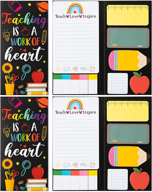 2 Pcak Teaching is A Work of Heart Sticky Notes Set - Blackboard Pencil Apple Self-Stick Note Pads Teacher Appreciation Gift Writing Memo Pads Page Marker Back to School Office Supplies (Black)