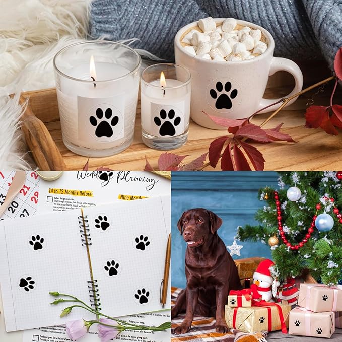 Paw Stickers, Clear Paw Prints Stickers, 500 Pcs 1 Inch Puppy Dog Paw Stickers, Self-Adhesive Black Bear Paw Stickers Roll for Kids Birthday Decorations Envelopes Seals Cards Gift Wrapping