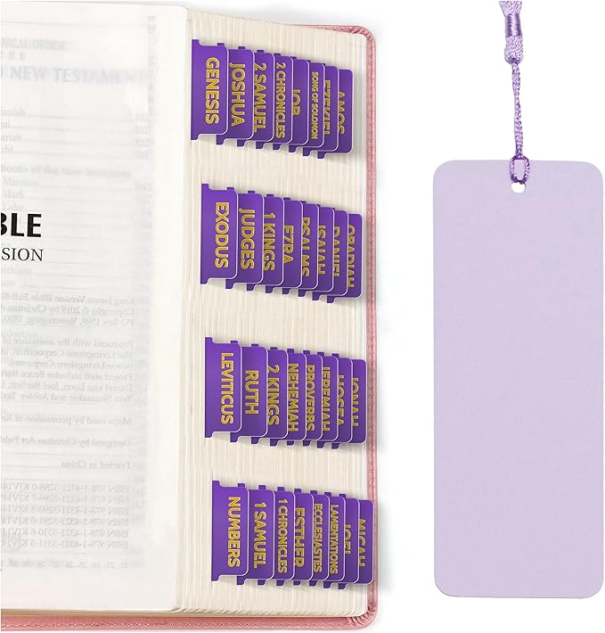 Bible Tabs for Study Bible, New & Old Testament Tabs Matte Laminated Bible Book Tabs Bible Journaling Supplies for Women(Large Print, Easy to Read) (Purple-1)