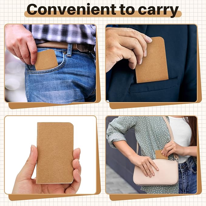 Outus 36 Pcs Pocket Notebook Mini Journal 2.5" x 4" Kraft Paper Mini Notepad Bulk Softcover Pocket Notepad Memo Diary Subject Notebooks for Student Traveler School(Brown)