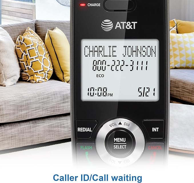 AT&T GL2101-3 DECT 6.0 3-Handset Cordless Home Phone with Call Block, Caller ID, Full-Duplex Handset Speakerphone, 2" White Backlit Display, Lighted Keypad (Graphite & Black)