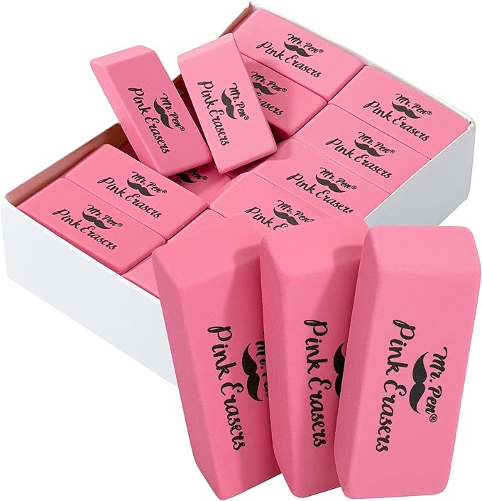 Mr. Pen- Pink Pencil Eraser, 48 Pack, Mr Pen Erasers for Pencils, Large Eraser, Block Erasers for School