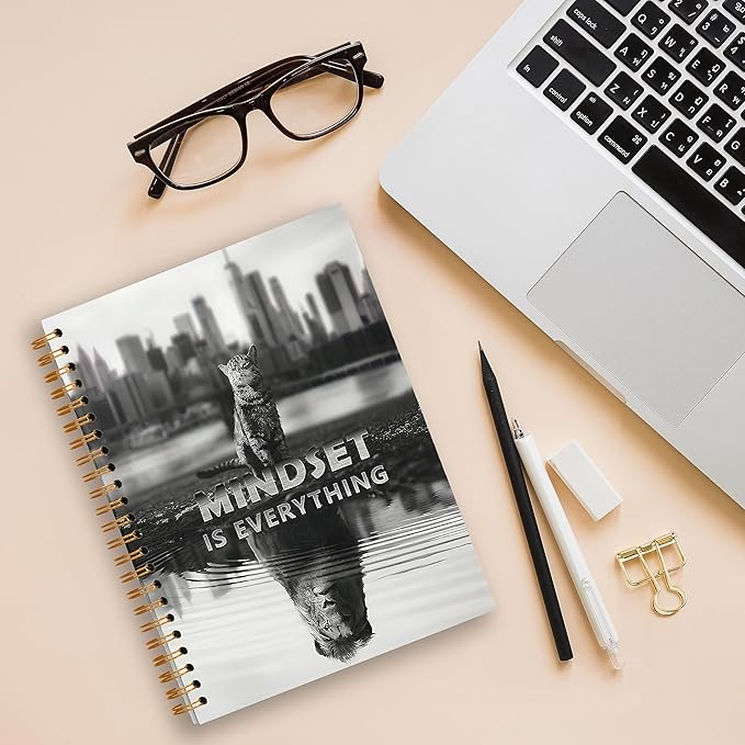 Tizzer Mindset is Everything Cat Tiger Motivational Lined Hardcover College Ruled Spiral Notebook Journal for Work Notes Journaling 5.5×8.3 Inch,Mindset Encouragement Gift