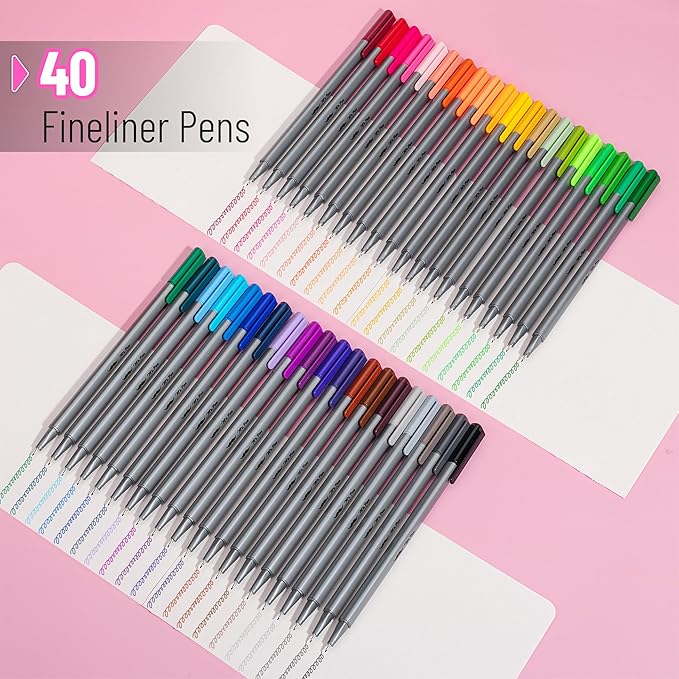 Mr. Pen- Fineliner Pens, 40 pcs, Colorful Pens, 0.4mm Fineliners Pens, Art Pens, Writing Pens Fine Point Pen, Color Pens Fine Point Smooth Writing Pens, Fine Tip pens, Drawing Pens, Fine Line Pens