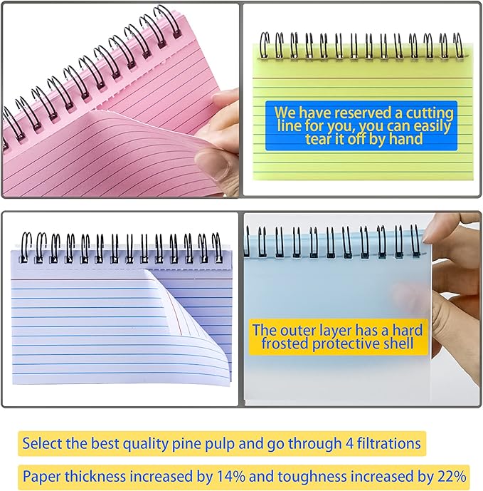 MotBach 500 Sheets Multicolor Index Cards, 10 Pads Spiral Bound Ruled Index Cards with PVC Cover, Learning Card Note Cards for Home School and Office, 3.3 x 5 Inch, 5 Colors