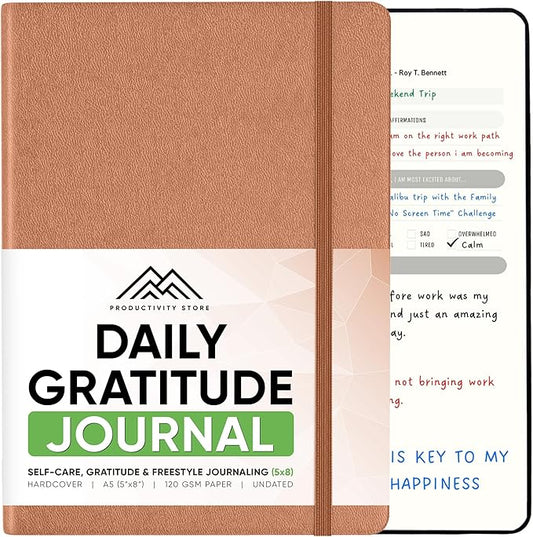 PRODUCTIVITY STORE Best Daily Journal for Men & Women for Mindfulness | Gratitude Journal, Manifestation Journal, Self-Care Journal & Daily Journal with Prompts (Brown)