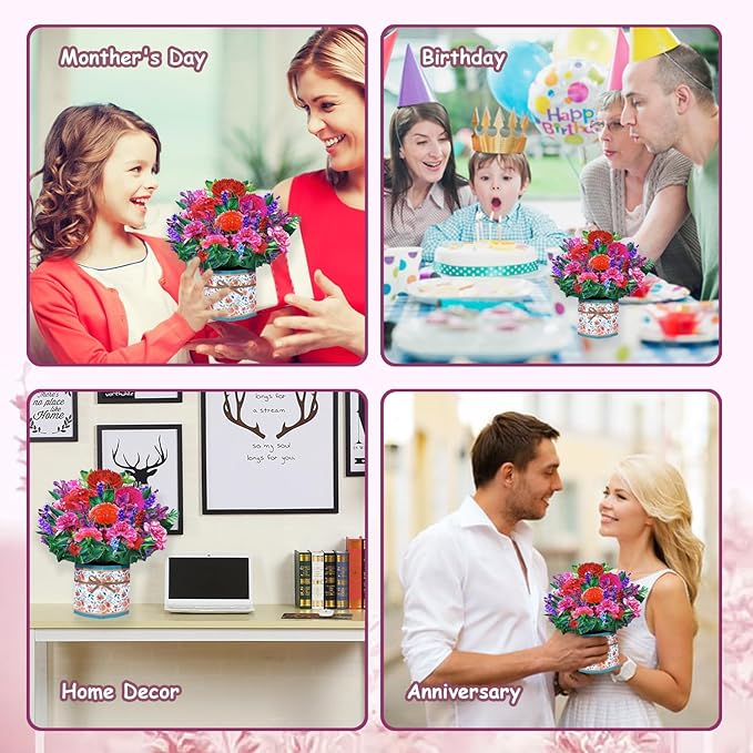 Carnation Bouquet Pop Up Card, Flower 3D Greeting Card with Envelope for Any Occasion, Birthday, Mother's Day, Anniversary, Valentines Day, Foldable Flower Cards for Mother or Loved Ones