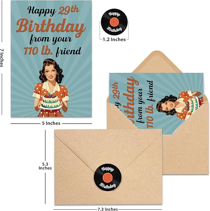Funny Birthday Card for Women (5"x7") - Best Friend Birthday Gift for Her - Funny Gifts Happy 29th, 30th, 40th, 50th, 60th, 70th Birthday Card for Women, Her, Bestie and Friendship