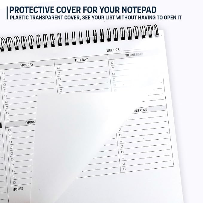 Weekly To Do List Spiral Planner Pad - 8.5x11" 52 Sheets - Desk Notepad with Multiple Sections - Undated Planning Notebook Checklist, Todo Agenda Plan