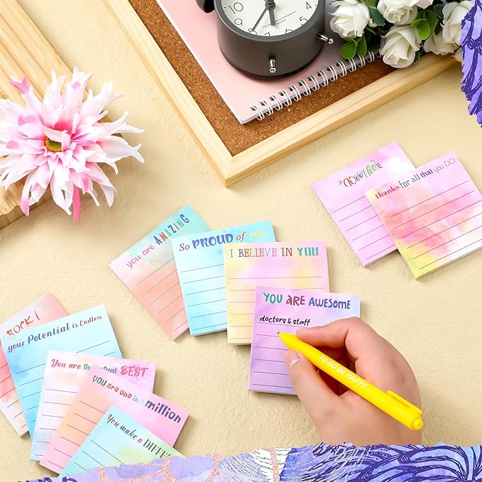 Yinder 24 Pcs Inspirational Sticky Notes with Lines Cute Motivational Sticky Notes Pad Employee Appreciation Gifts Bulk for Teacher Nurse Coworkers Office Supplies 3 x 3''(Watercolor,Appreciation)