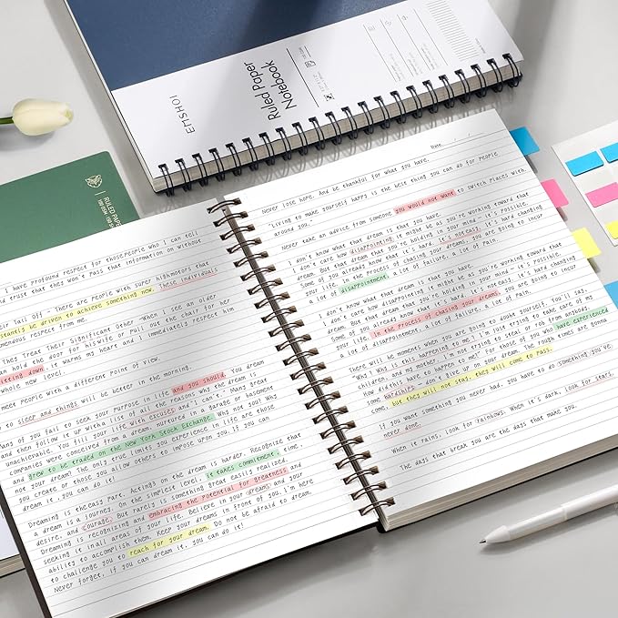 EMSHOI A4 Spiral Notebook College Ruled Lined Journal, 11.2" X 8.27", 300 Pages/150 Sheets, Easy Tear Perforated Pages, 100gsm Thick Paper, Waterproof Softcover, for School Work Writing-Blue