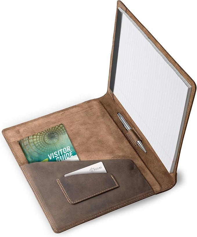 PEGAI Handmade 100% Leather Padfolio, Legal Pad Organizer for Business School Office Conference, Heavy Duty Full Grain Cow Hide Resume Interview Folio, Amazing Gift Idea | Marshall (Chestnut Brown)