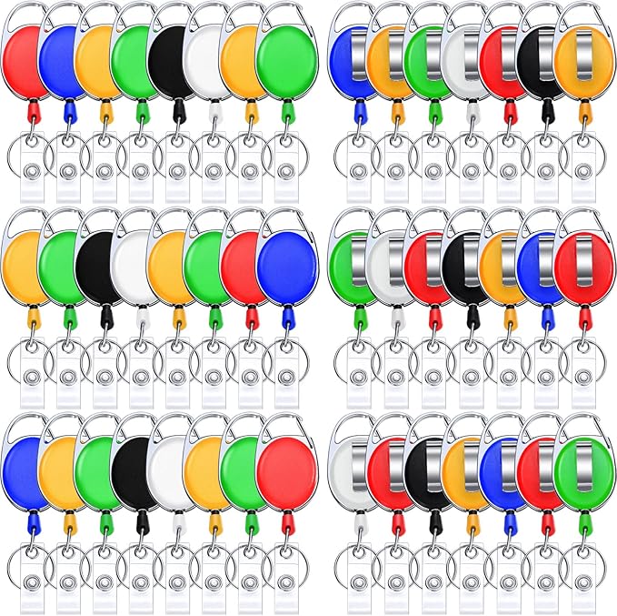 Honoson Heavy Duty Retractable Badge Reels Batch ID Badge Holder Retractable Clip Bulk Card Key Holder with Ring for Office Worker Employee, Doctor Nurse Gifts(Bright Color,50 Pcs)