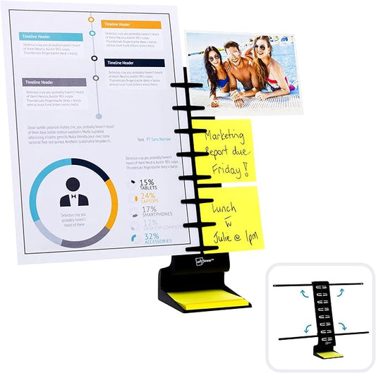 Note Tower Desktop Pro Dual Document Holder for Typing | Compact 2 Page Paper Holder Stand for Desk | Document Stand Holds Copy Paper, Photos & Post Notes | Dispenser includes 3x3 Sticky Notes | Black