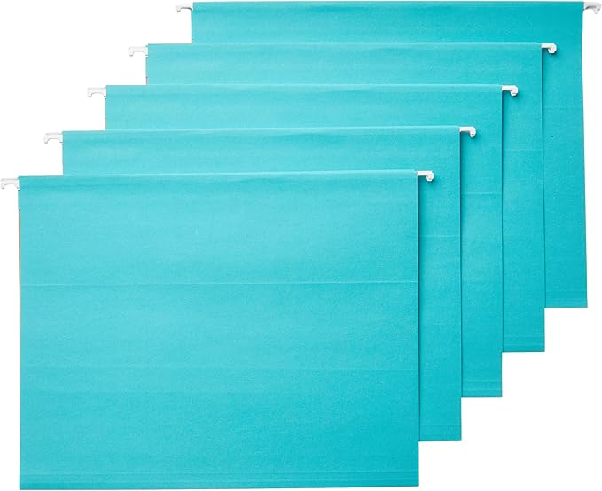Amazon Basics Hanging File Folders, Letter Size, Aqua, 25-Pack