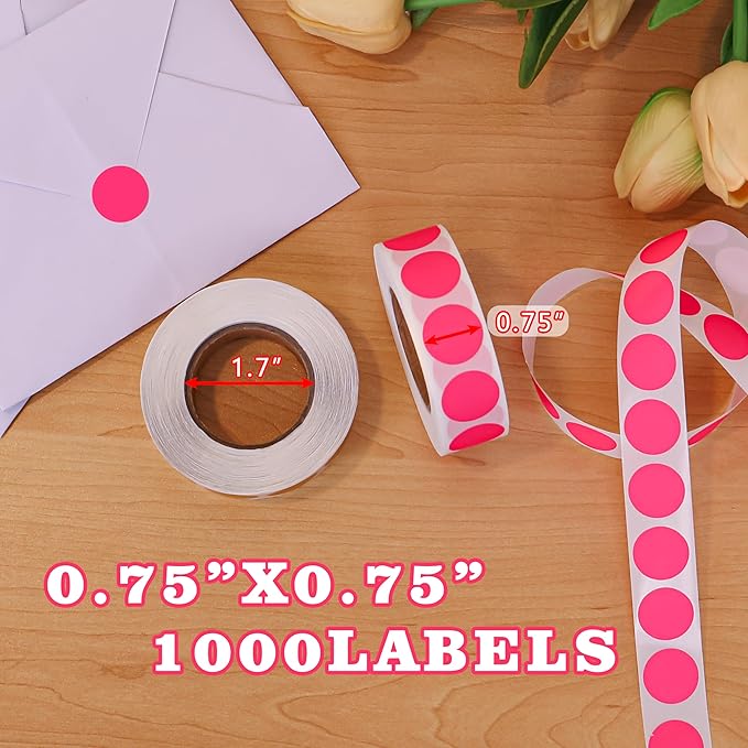 PARLAIM 0.75" Round Color Coding Circle Dot Labels in Roll, 1000 Stickers per Dispenser Box, 3/4 inch Diameter for Office and Business, Fluorescent Pink