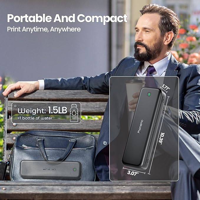 Phomemo Portable Printers Wireless for Travel [Upgraded],M834 Bluetooth Thermal Printer 8.5" x 11"& A4 Size,Inkless Mobile Printer with Carry Case for Travel,Office,School,Car,Home