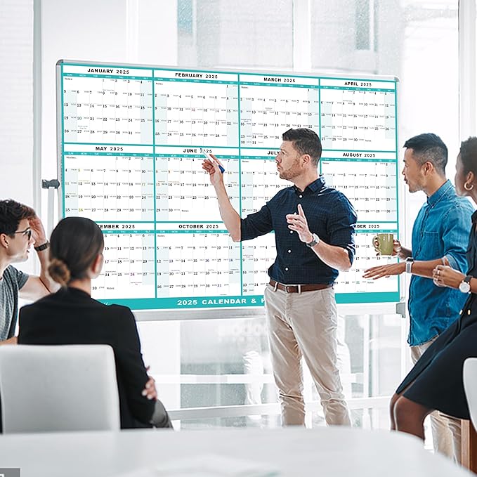 24" x 36" 2025 Wall Calendar, Folded Wet & Dry Erase Wall Calendar 12 Month, Annual Yearly Planner Yearly Laminated Calendar 2025 Horizontal/Vertical, with Julian Dates