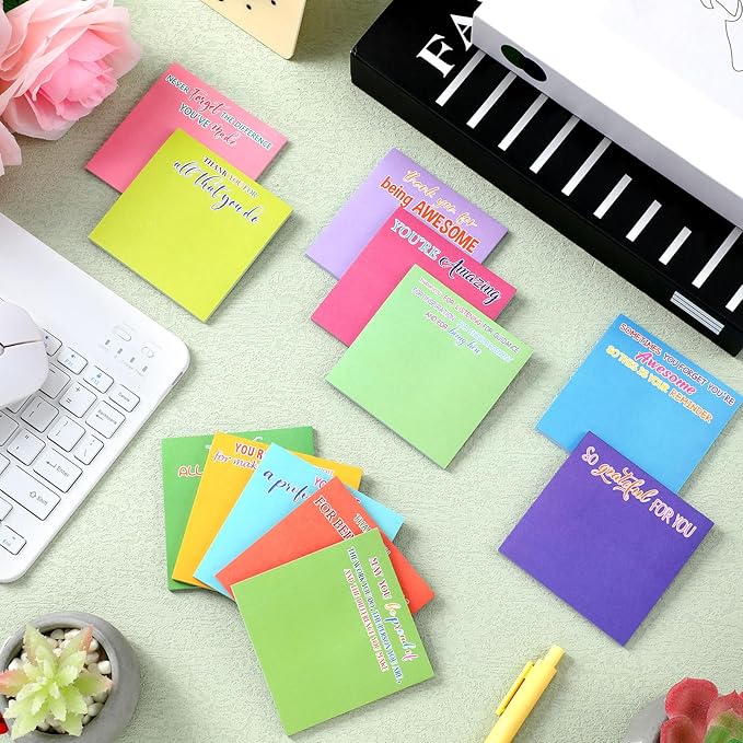Yinder 24 Pcs Employee Appreciation Sticky Notes Thank You Gifts Bulk Note Pads with Sayings Teacher Gift Mini Pocket Inspirational Notepads for Coworker Office Supply 3 x 3''(Multicolor,Thanks)