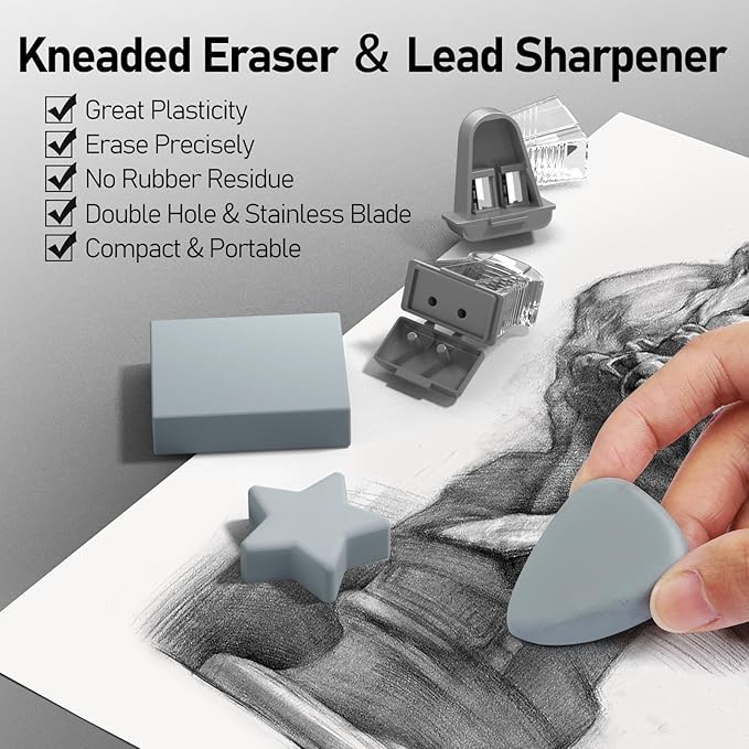 Four Candies 2MM Mechanical Pencil Set with case, Artist Lead Pencil Metal Lead Holder with 60PCS Graphite Lead Refill (HB, 2H, 2B, 4B, Color) kneaded eraser, Sharpener for Writing, Drawing, Sketching