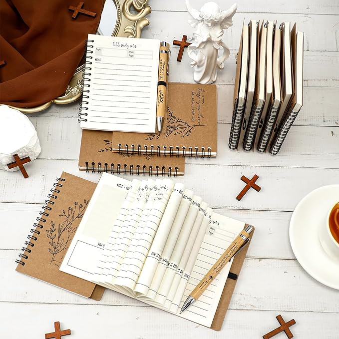 200 Pcs Bible Verse Spiral Notebook with Bamboo Christian Ballpoint Pens Aesthetic Religious Notepads Inspirational Journals Easter Christian Gifts for Women Men Office (Special Style)