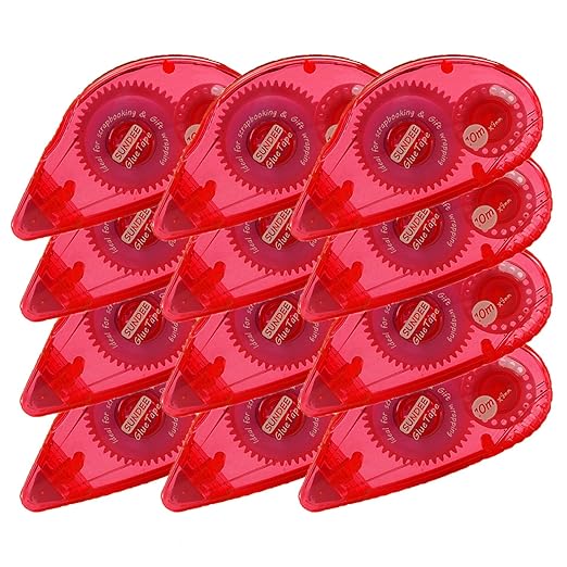Glue Runner Permanent, Double Sided Adhesive Scrapbook Runner Tape Roller, 0.3-inch by 360-Inch, Permanent Adhesive Roller Applicator, 12 Pack - Red