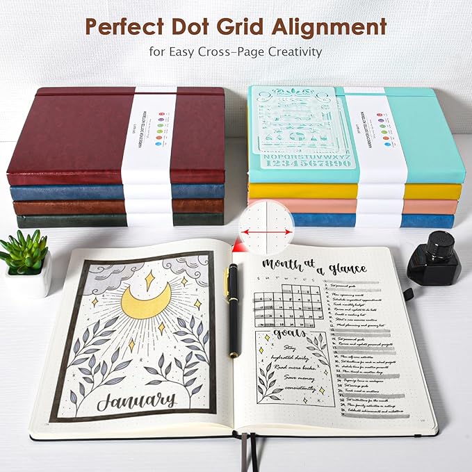 Bullet Dotted Journal, Large A4 Hardcover Leather Journal, 312 Numbered Pages Thick Journal, 100gsm No Bleed Paper Dot Grid Notebook for Women Men, 8.5'' × 11'', Brown